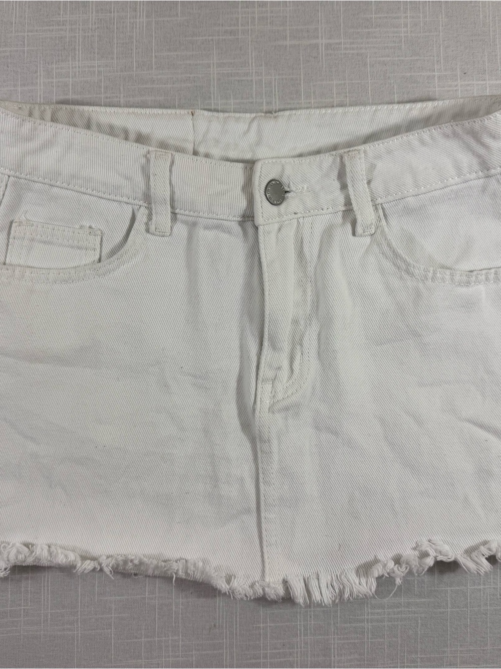 Missguided White Denim Frayed Hem Mini Skirt